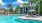 a pool in front of a building